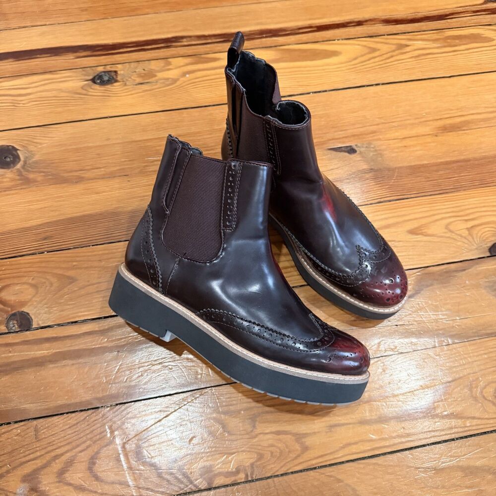 Zara Women Burgundy Chelsea Ankle Boots Booties Womens US Size 5